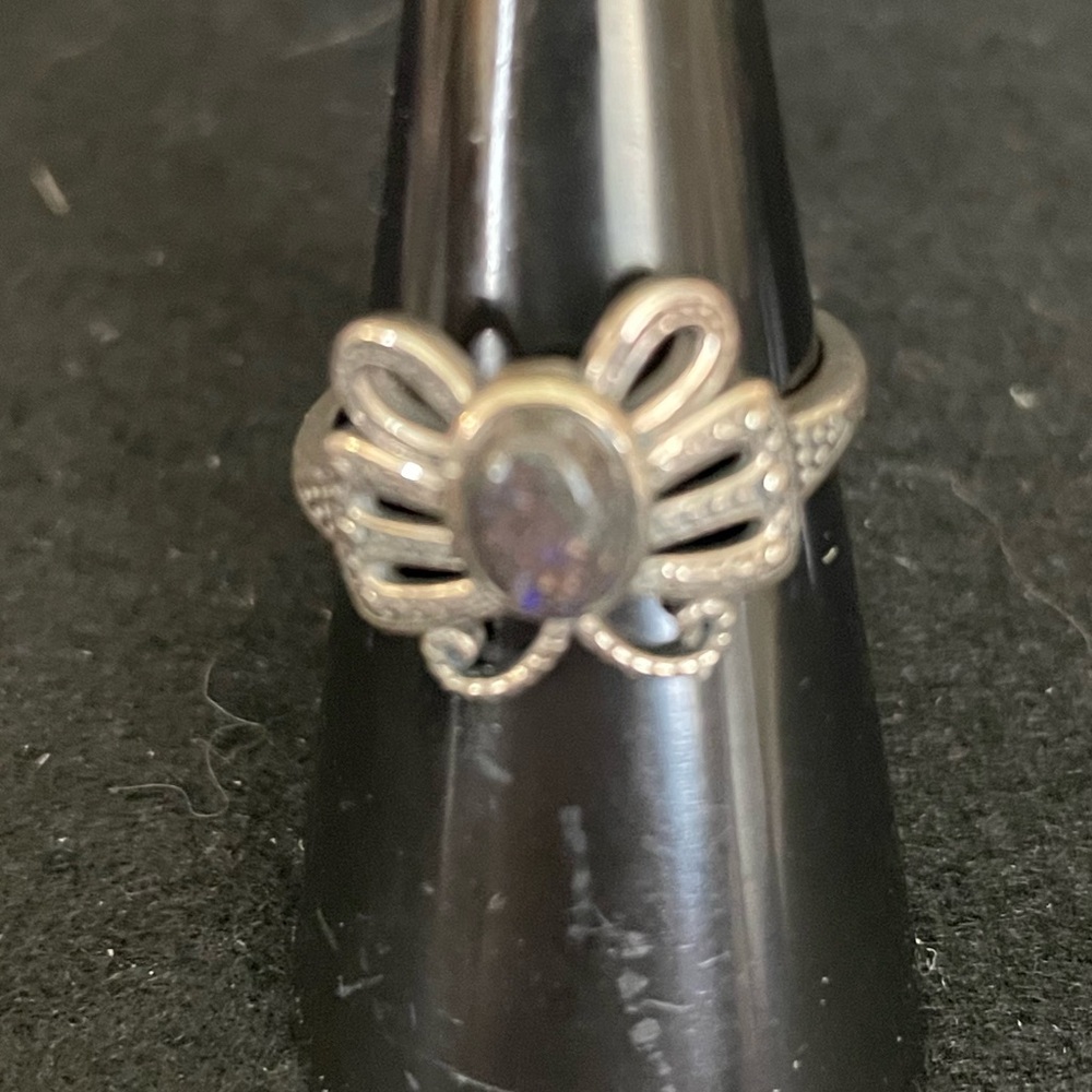 Elegant 925 Sterling  and labradorite butterfly Silver Ring with Opal Accent